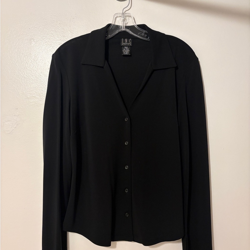 INC International Concepts Black Open-Collar Petite Top